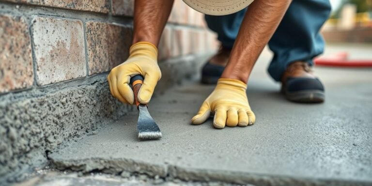 Worker repairing concrete in Lewisville, TX.